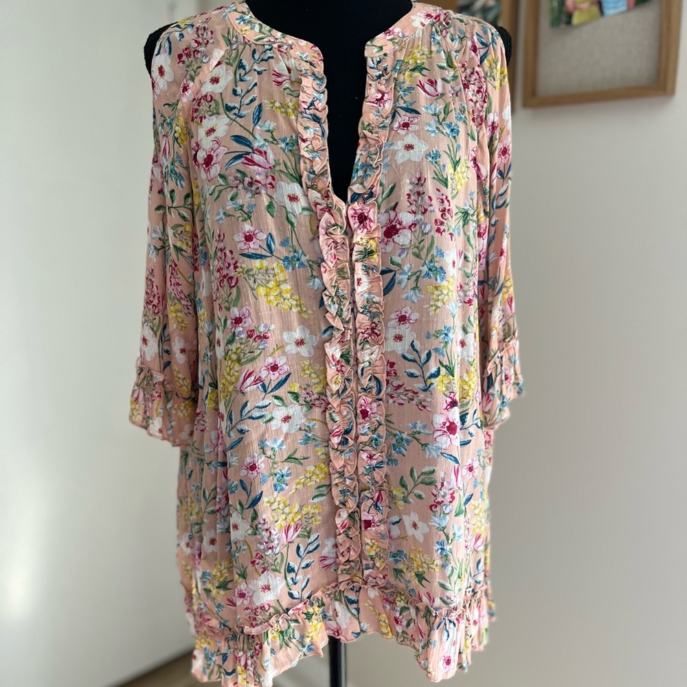 Floral Ruffle Blouse - Pink